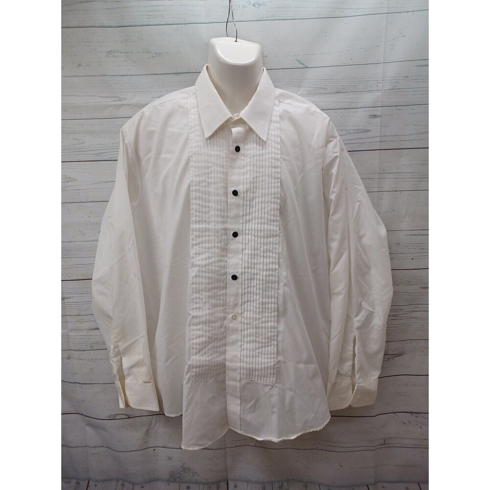 Rossi Umberto White Tuxedo Shirt Formal Wing Tip Collar Pleated Sz 17.5 34/35